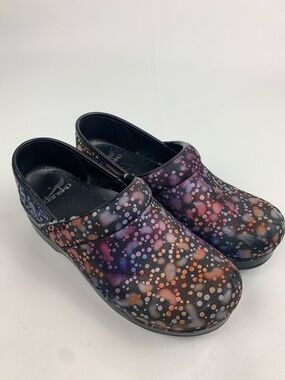 Dansko Black Pink purple bubble design  Leather Slip-On Clog shoes Size 37